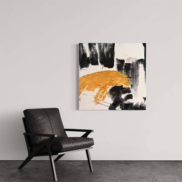 Hand-Painted Amber Contrast Abstract Canvas Art - Professionally Stretched 2