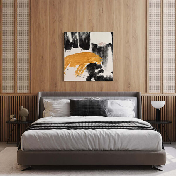 Hand-Painted Amber Contrast Abstract Canvas Art - Professionally Stretched