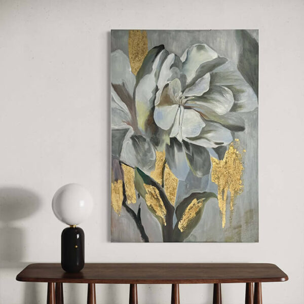 Hand-Painted Golden Splendor Floral Canvas Art Professionally Stretched 4