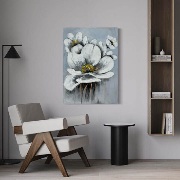 Hand-Painted Monochromatic Elegance Floral Canvas Art - Professionally Stretched 1