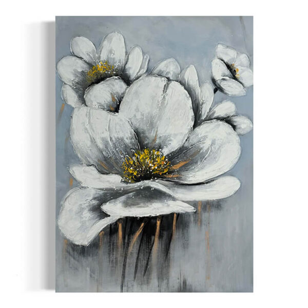 Hand-Painted Monochromatic Elegance Floral Canvas Art - Professionally Stretched 3