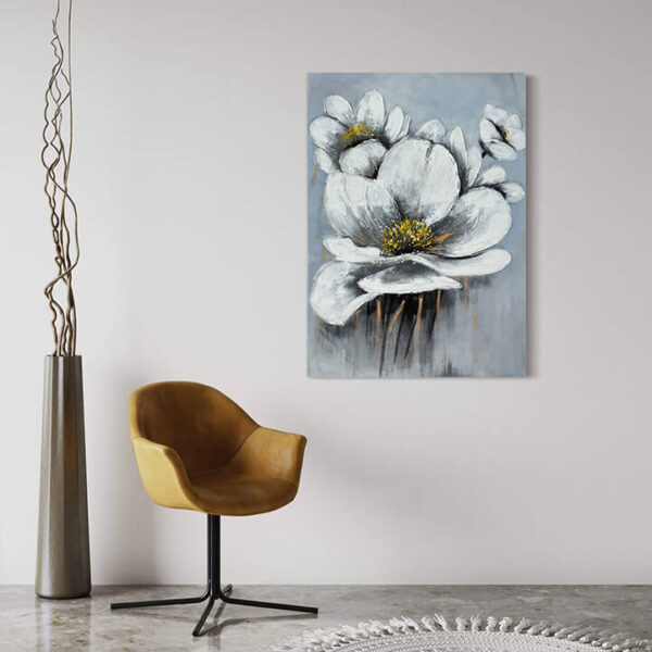 Hand-Painted Monochromatic Elegance Floral Canvas Art - Professionally Stretched