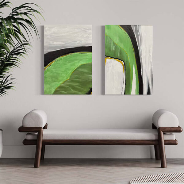 Verdant Crescendo – Hand Painted Abstract Canvas Art Pair – Stretched 4